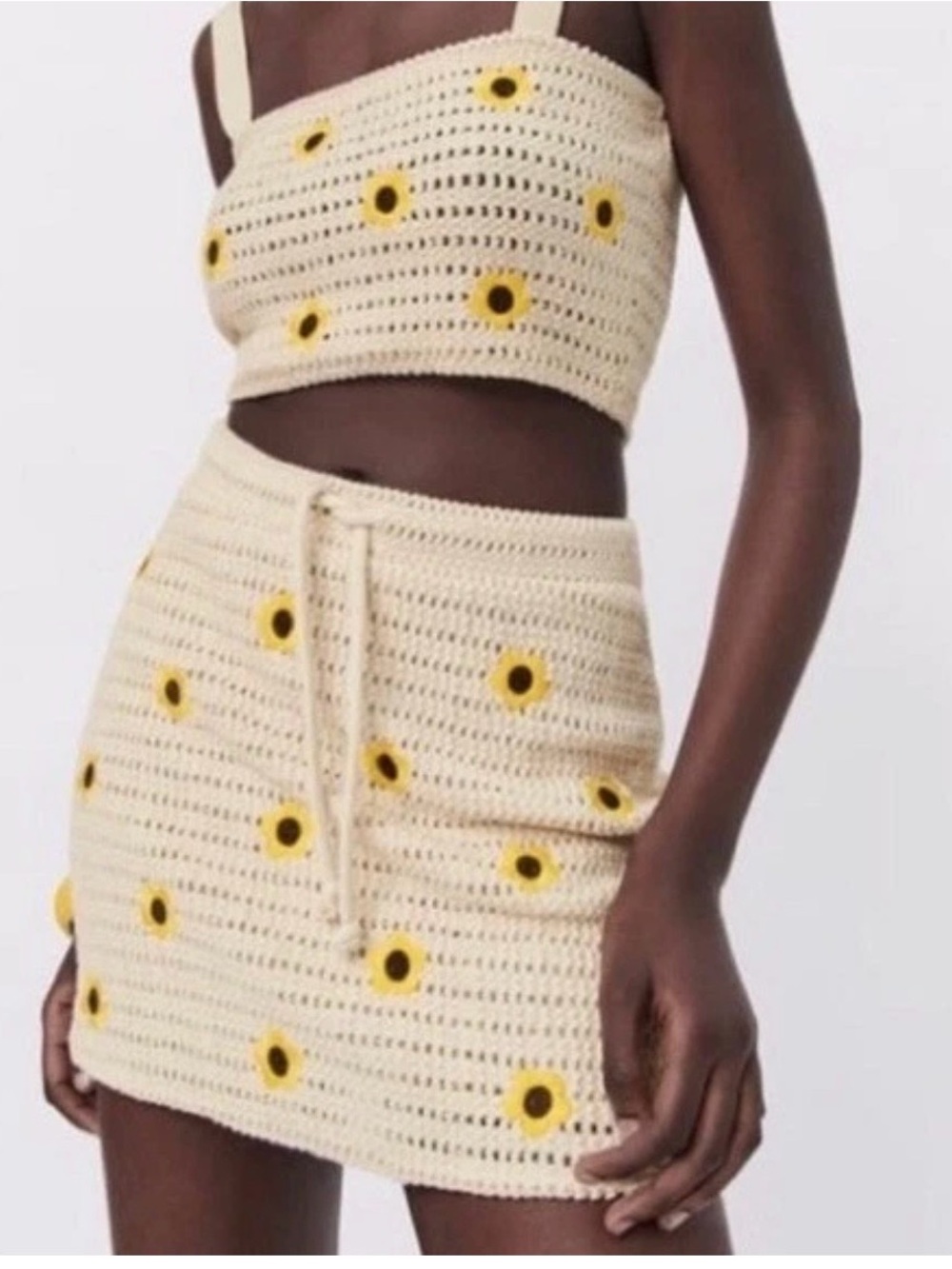 Zara Crochet Sunflower Crop Top and Skirt Set